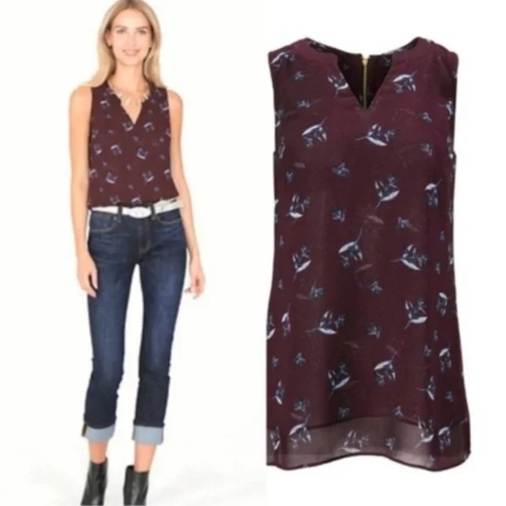 CAbi Women's Sleeveless Top - Deep Purple with Blue Floral